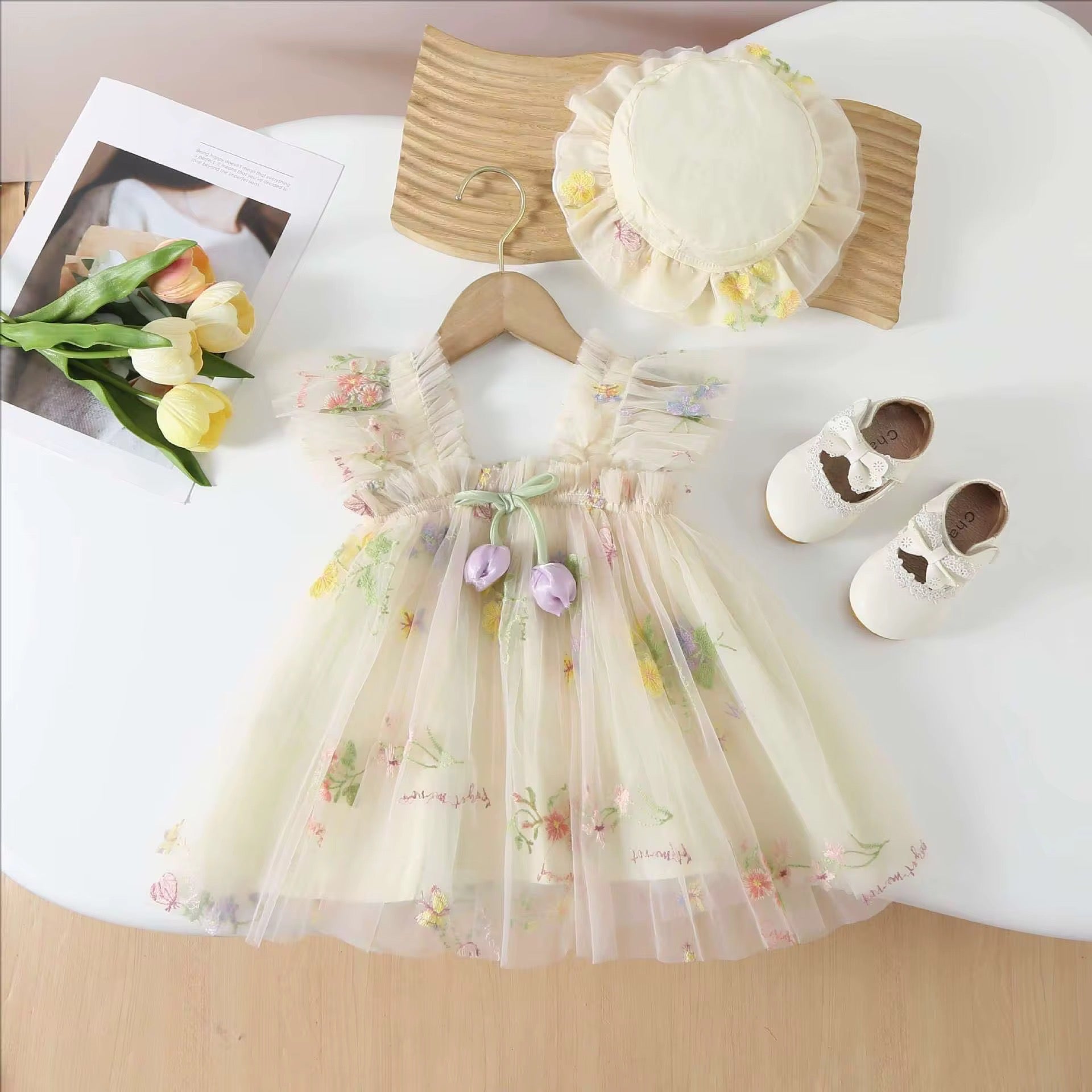 Baby girl mesh tulip dress with hat