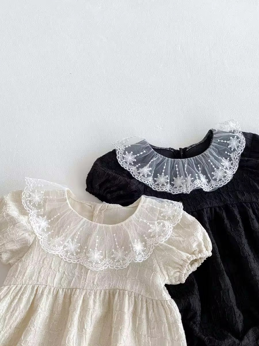 Baby Embriodery Mesh Frill Collar dress