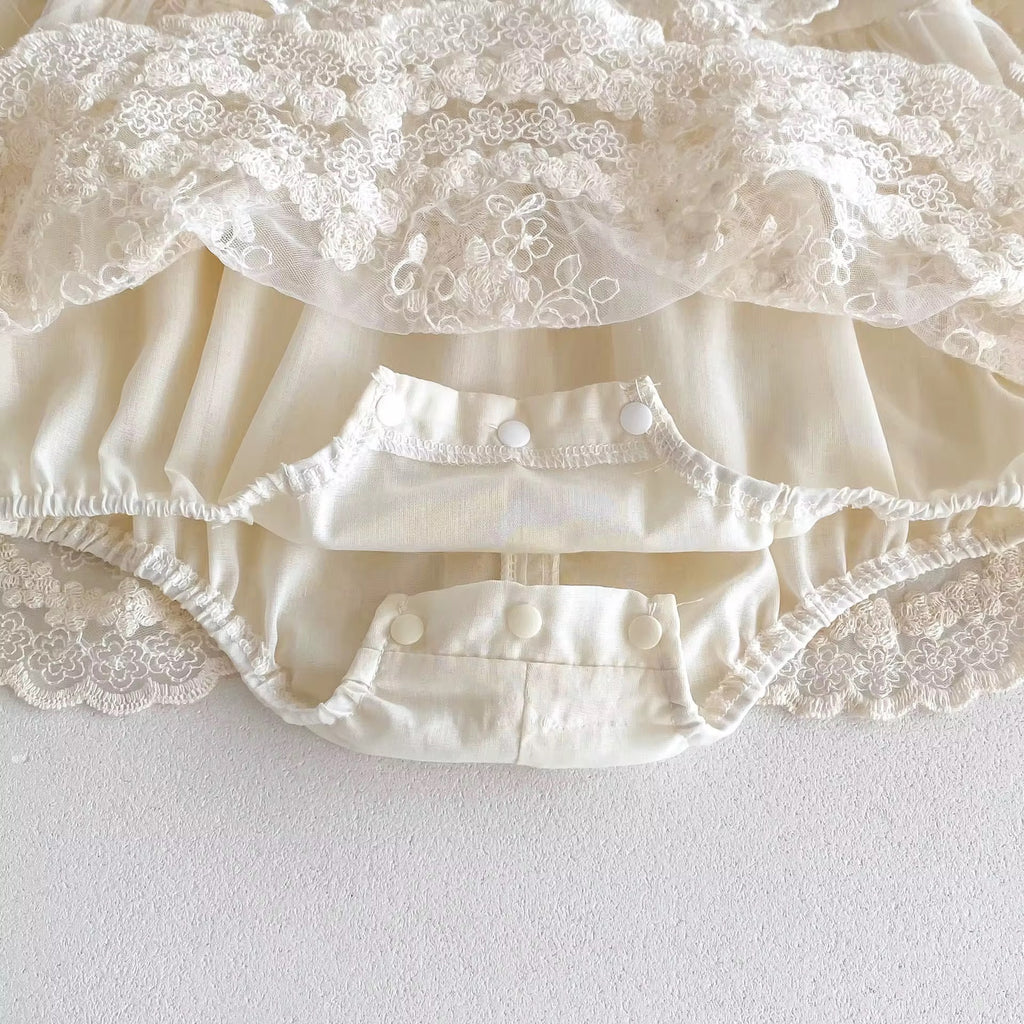 Baby girl white romper mesh dress