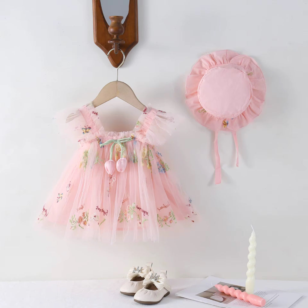 Baby girl mesh tulip dress with hat