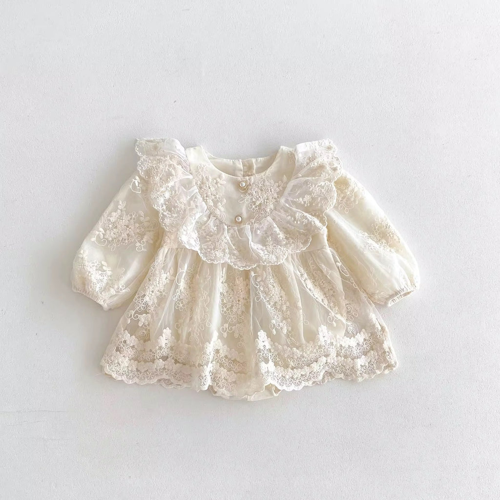 Baby girl white romper mesh dress