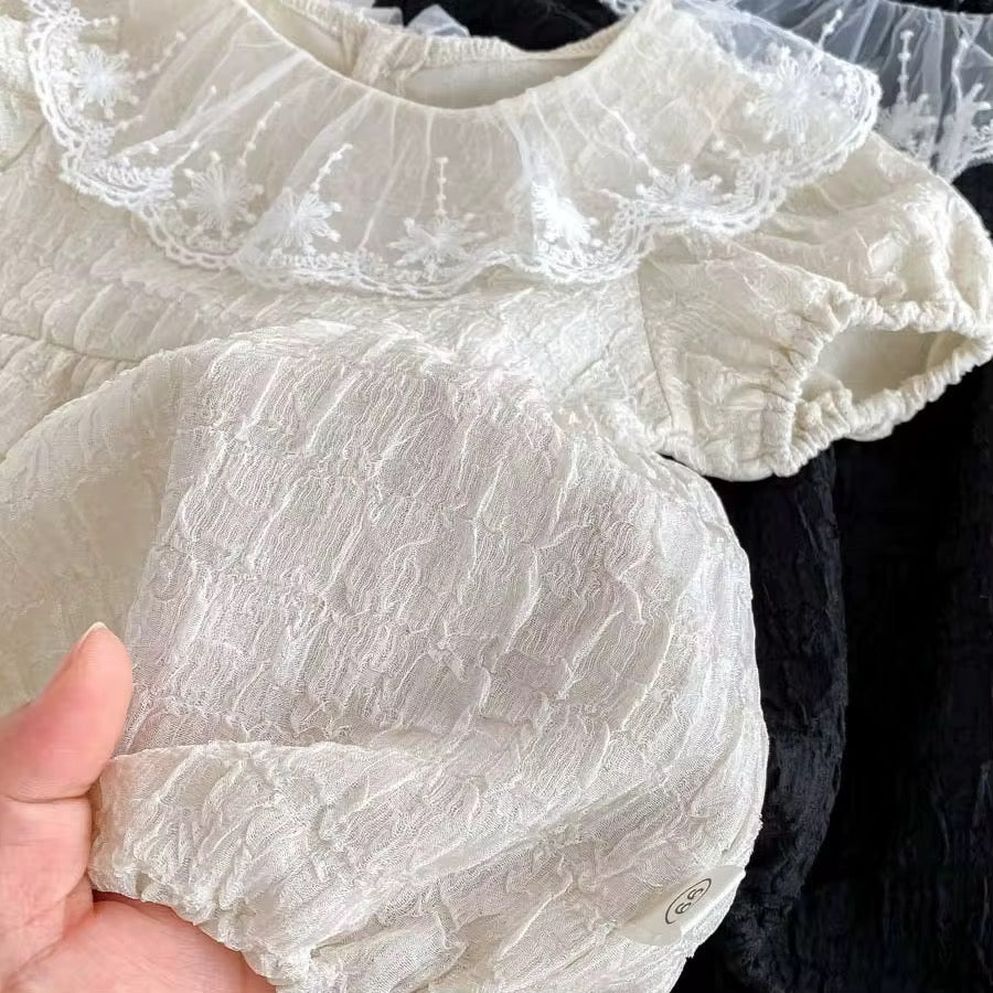 Baby Embriodery Mesh Frill Collar dress