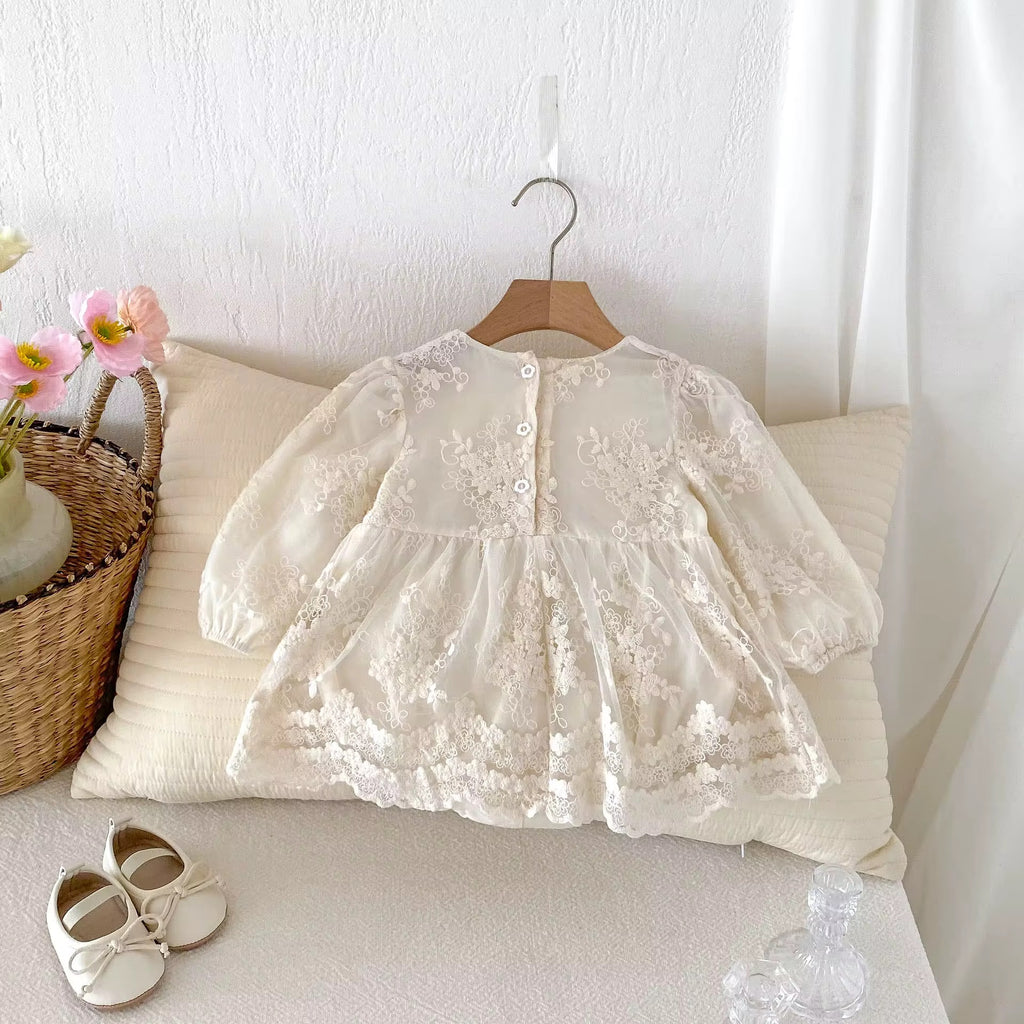 Baby girl white romper mesh dress
