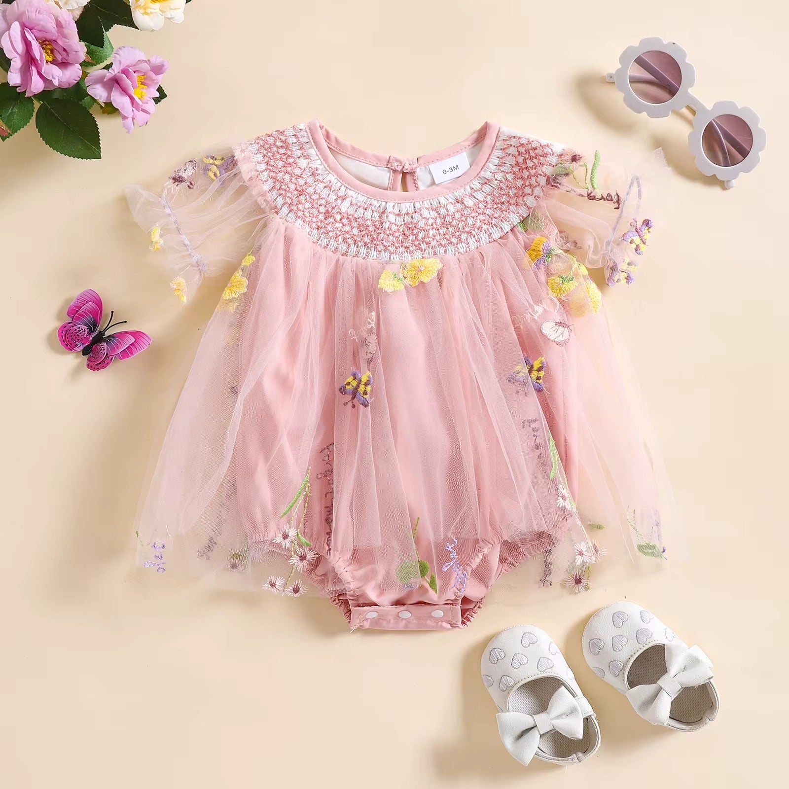 Baby Floral Embrioderiey mesh dress